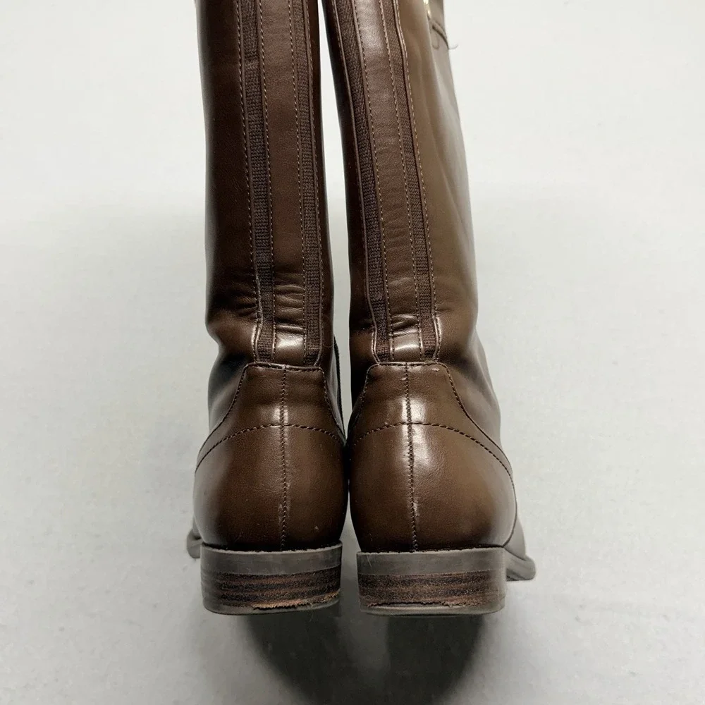 Tommy Hilfiger Women's Brown Leather Knee High Boots Side‎ Zip Riding Size 6M